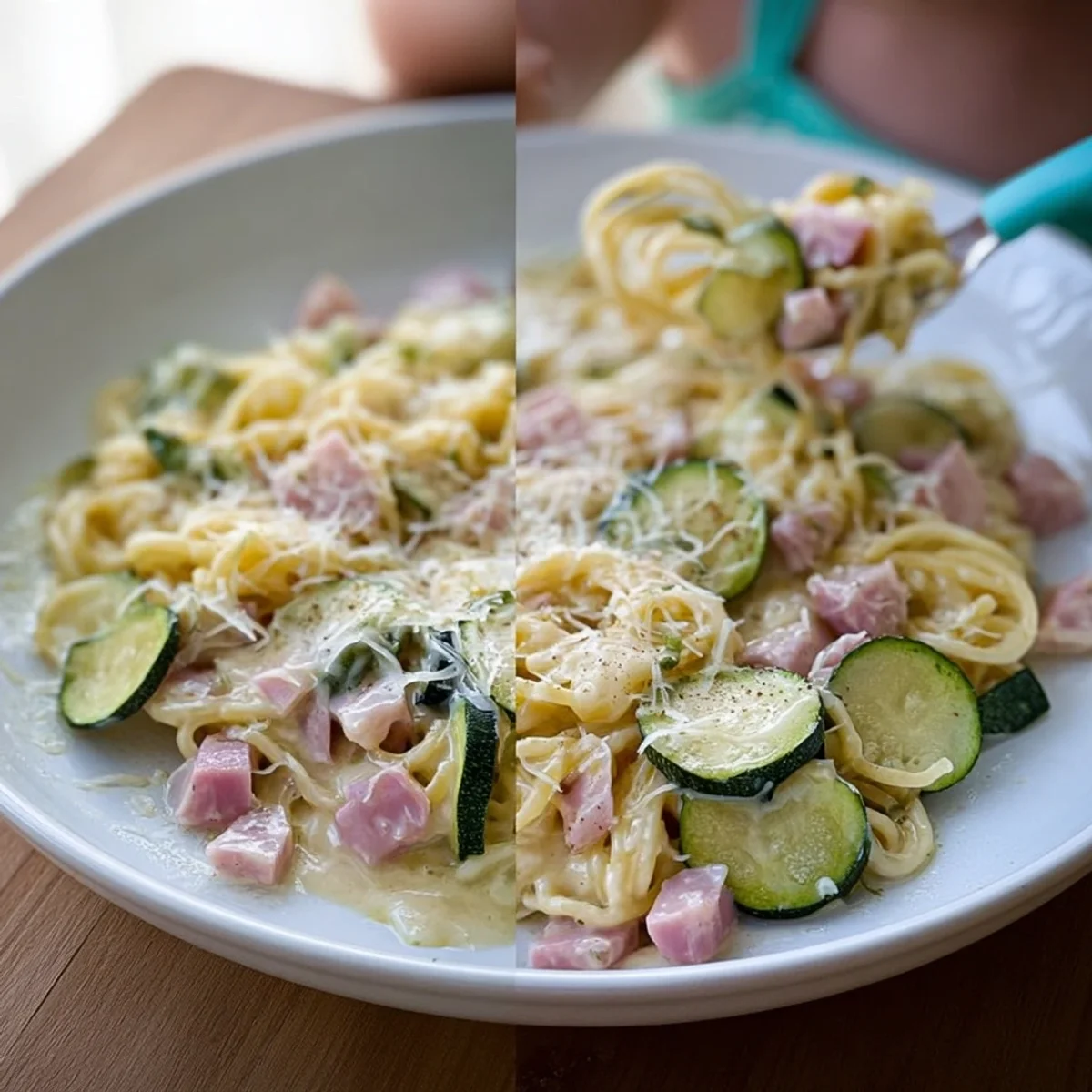 Baby Carbonara mit Zucchini & Putenschinken