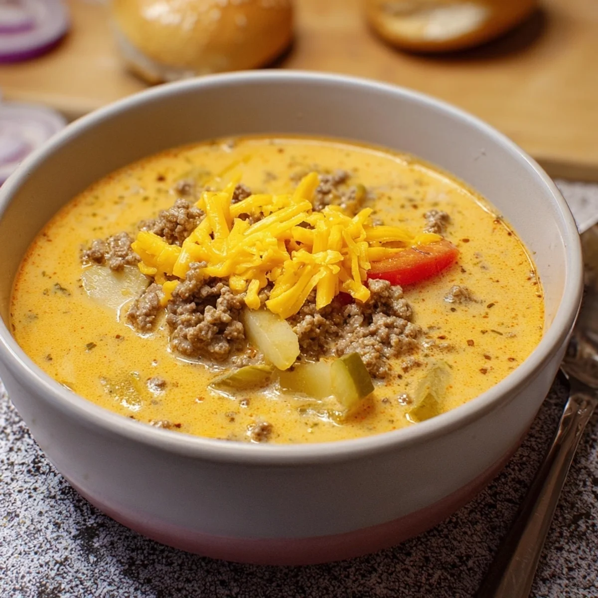 Cremige Cheeseburger Suppe: Einfaches Partyrezept