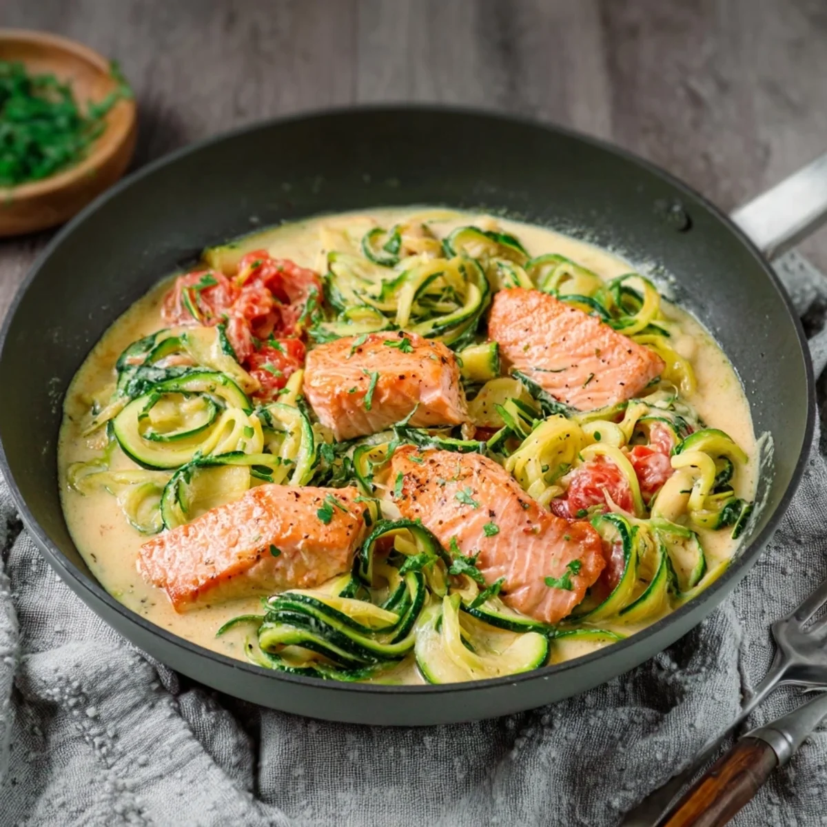 Cremige Zucchini-Lachs-Pfanne: Low Carb & Keto