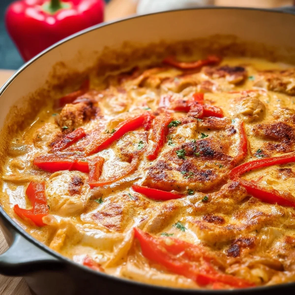 Cremiges Paprika-Sahne-Hähnchen aus dem Ofen