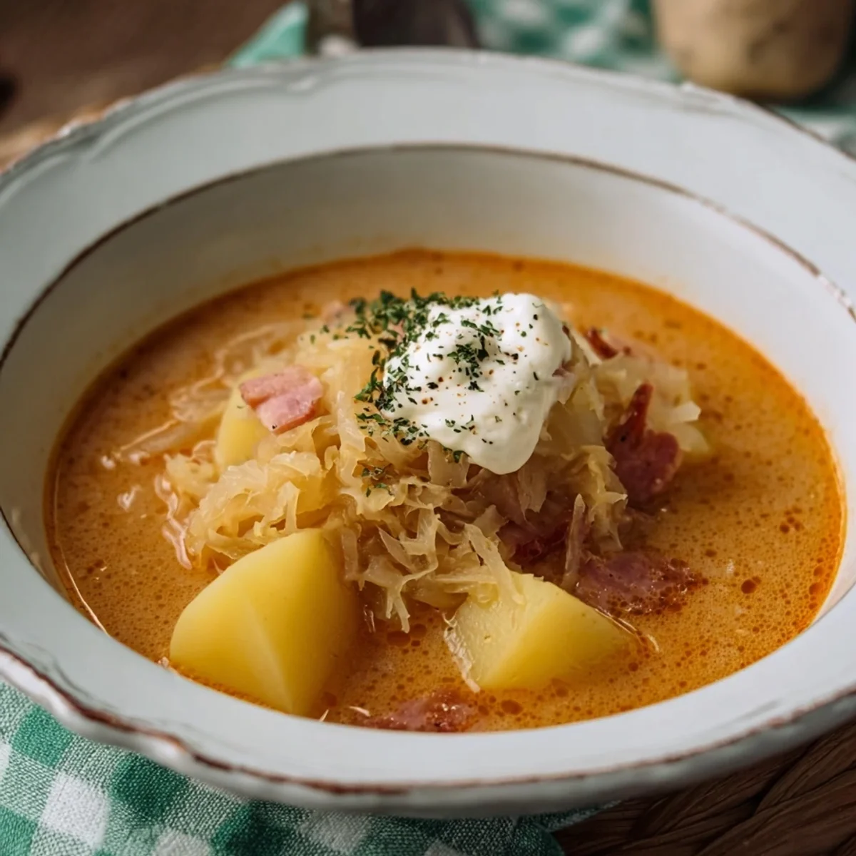 Deftige Sauerkrautsuppe mit Kartoffeln Rezept