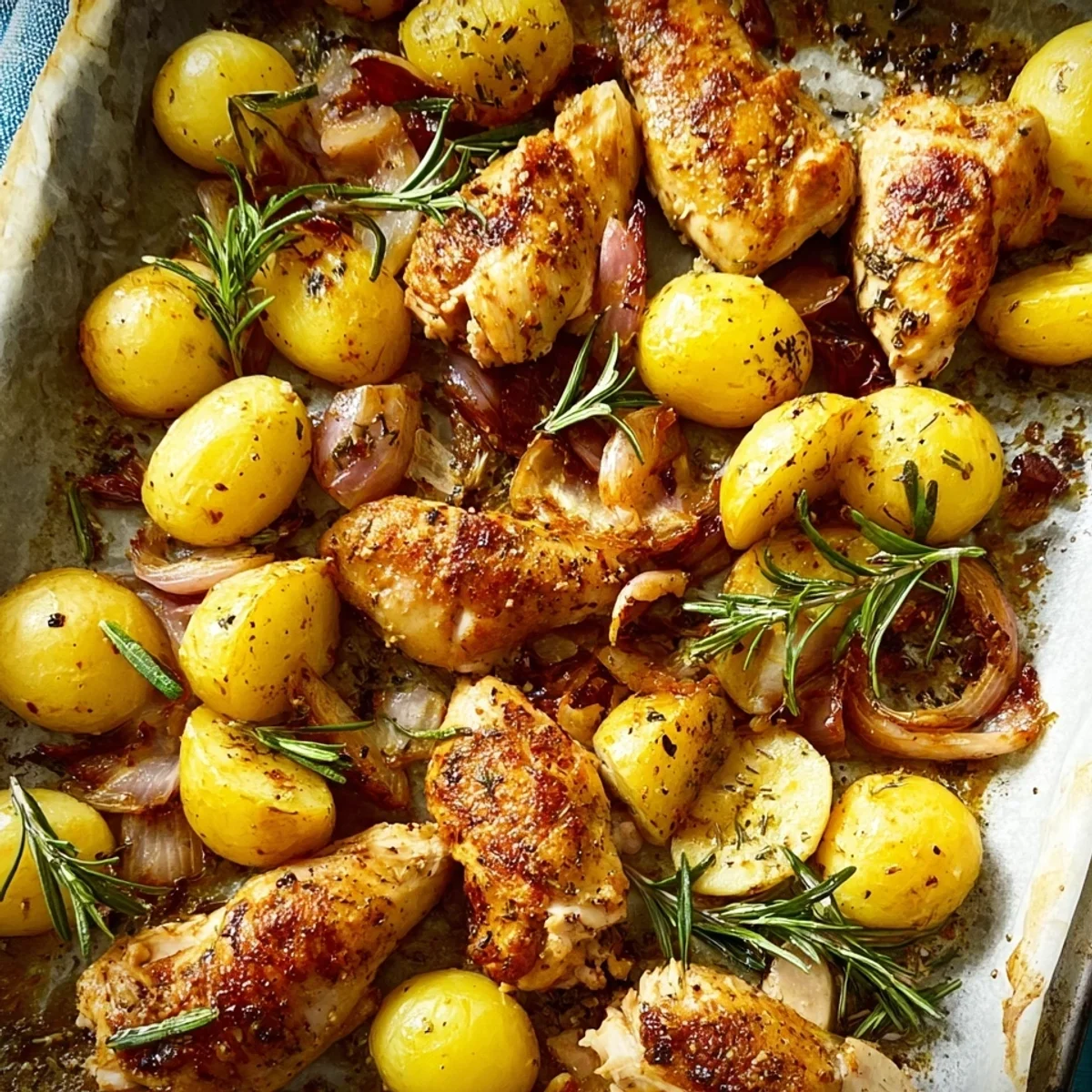 Einfaches Hähnchen-Rosmarinkartoffel-Blech Rezept