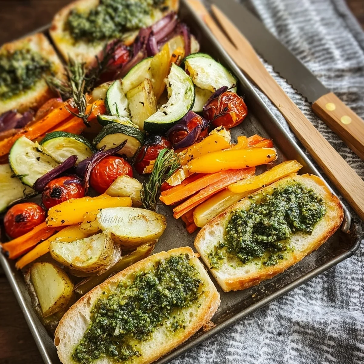 Ofengemüse mit Pesto-Knoblauchbrot: Einfach & Lecker