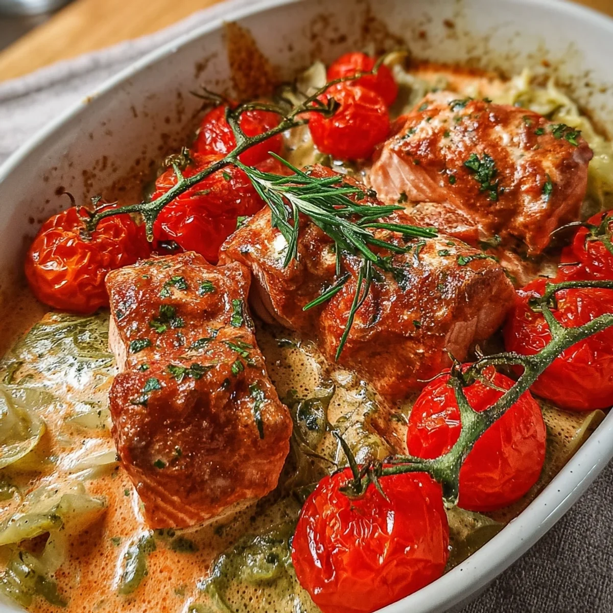 Ofenlachs in Tomaten-Sahnesoße: Schnell & Einfach