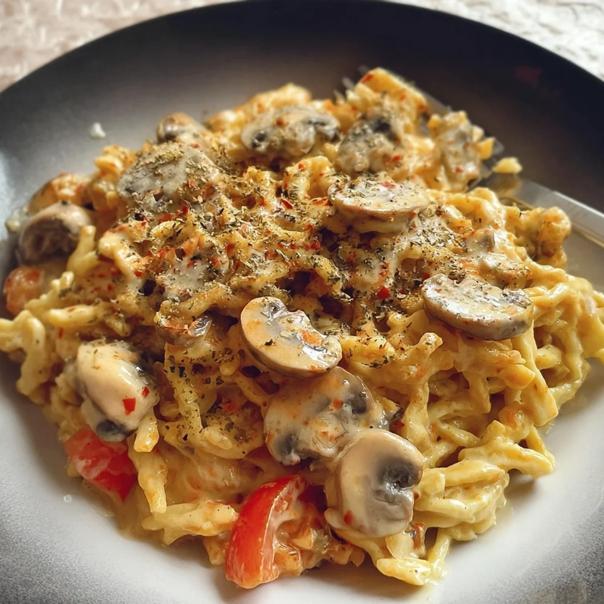Paprika Spätzle mit Champignons: Einfaches Familienrezept