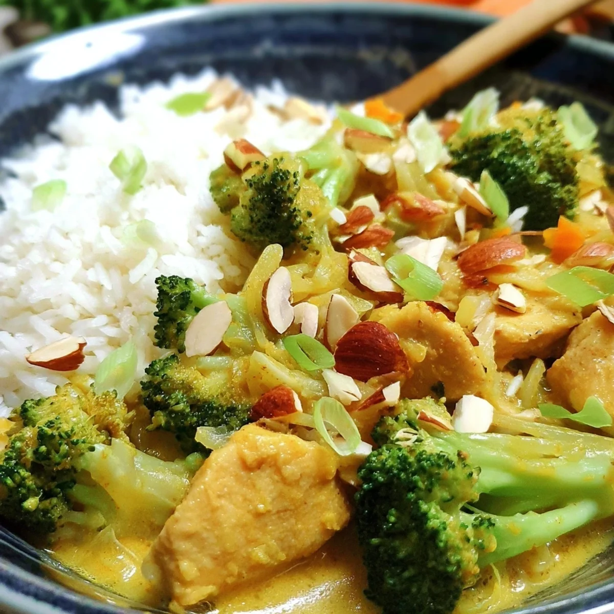 Putencurry mit Brokkoli, Mandeln & Reis: Schnell & Cremig