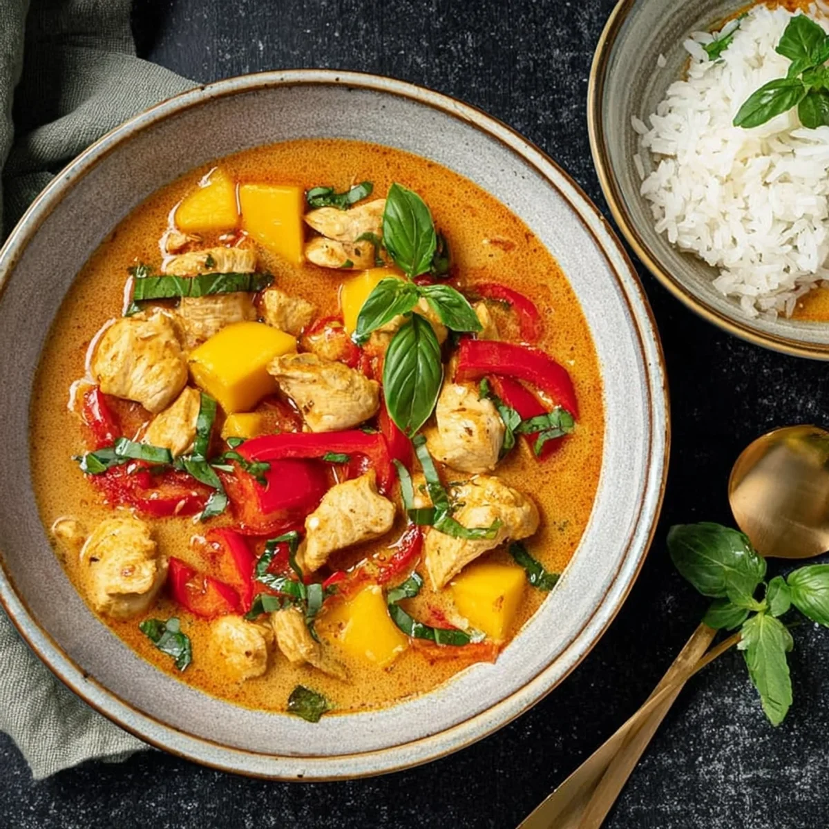 Rotes Thai-Hühnchen-Curry mit Mango