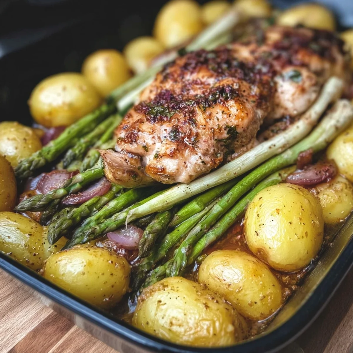 Saftige Hähnchenbrust mit Spargel und Kartoffeln