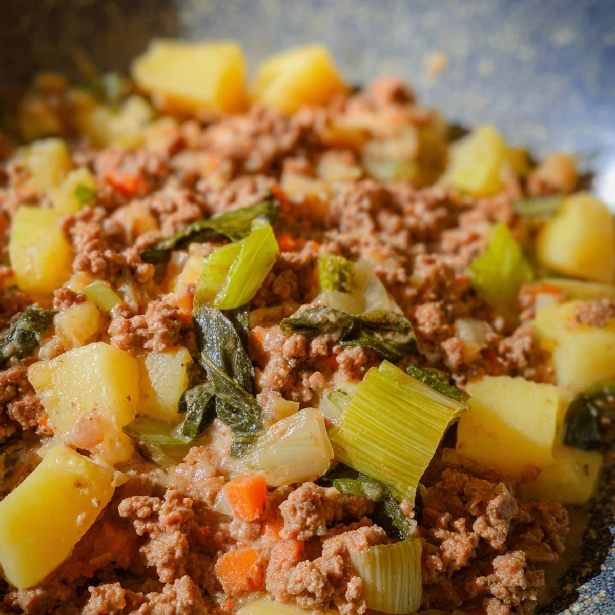 Schnelle Hackfleisch-Lauch-Pfanne mit Kartoffeln