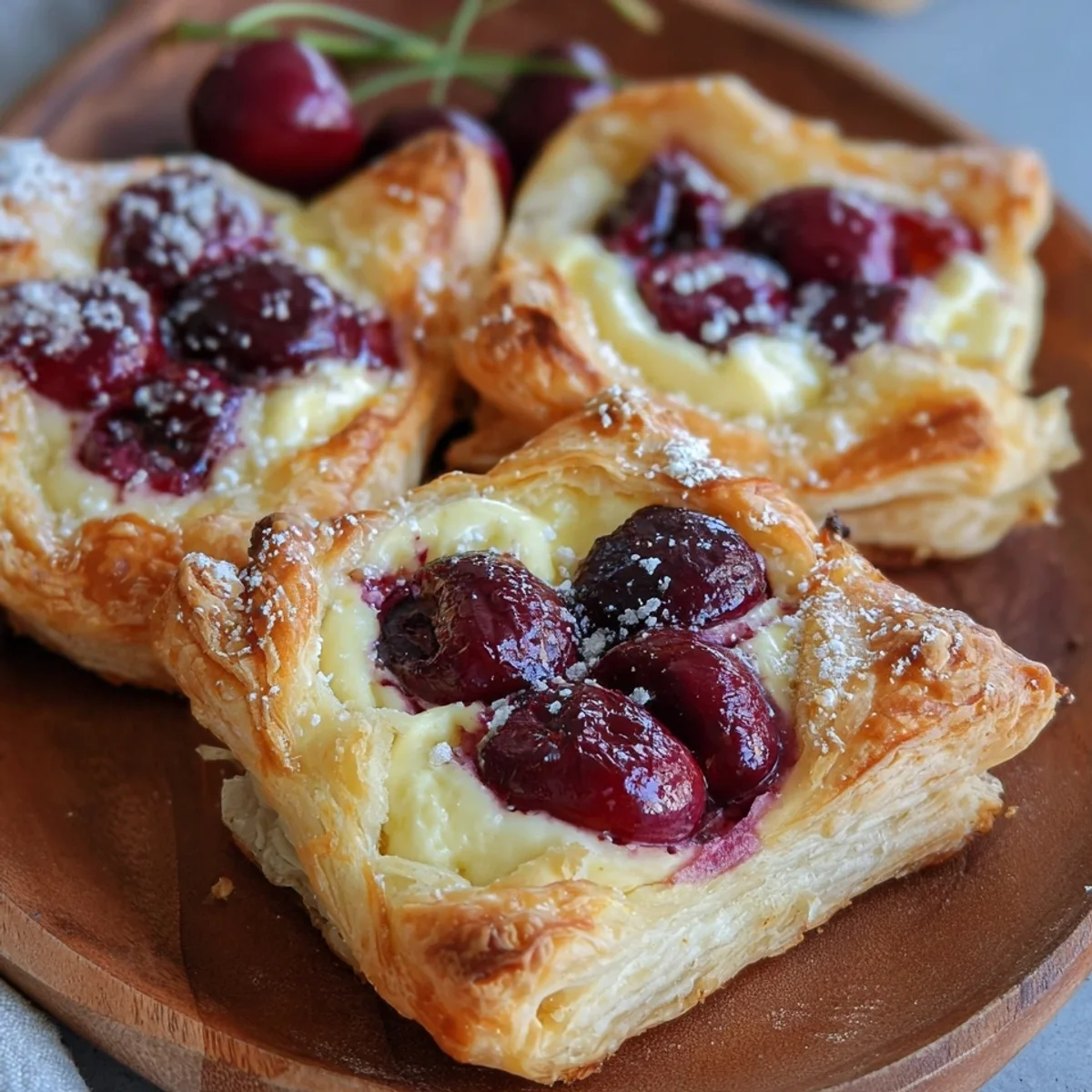 Schnelle Käsekuchen-Blätterteigteilchen mit Kirschen