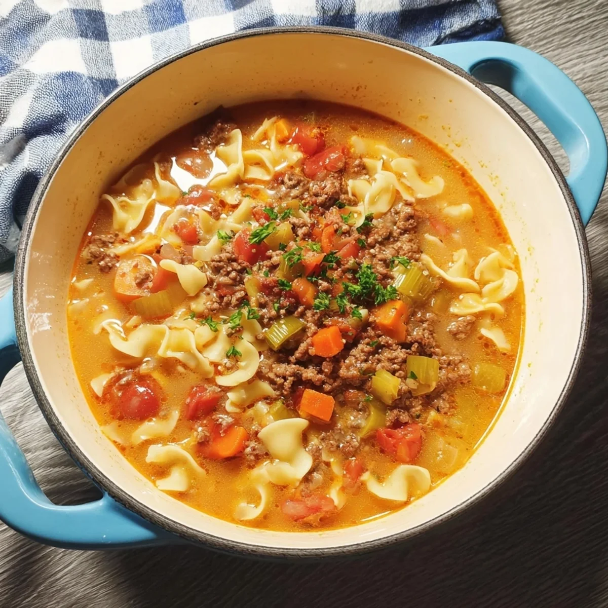 Schnelle Nudel-Hack-Suppe für die Familie