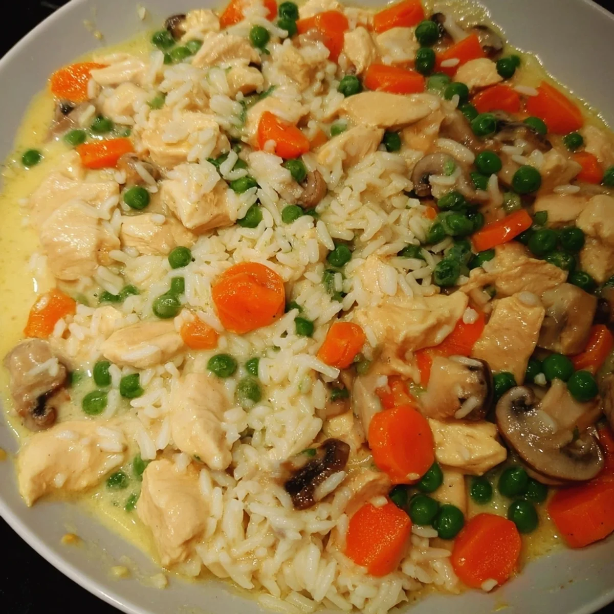 Schnelles Hühnerfrikassee mit Reis: All-in-One Rezept