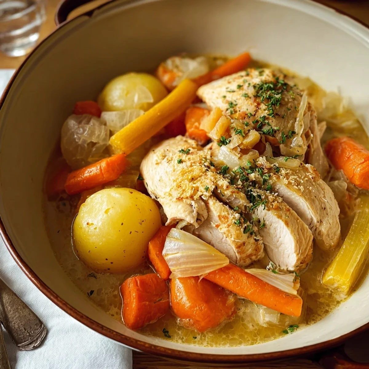 Wurzelfleisch vom Huhn: Deftiges Hähnchengericht