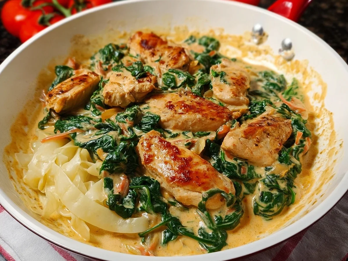 Cremige Hähnchenpfanne mit Spinat und Parmesan - Bild 1