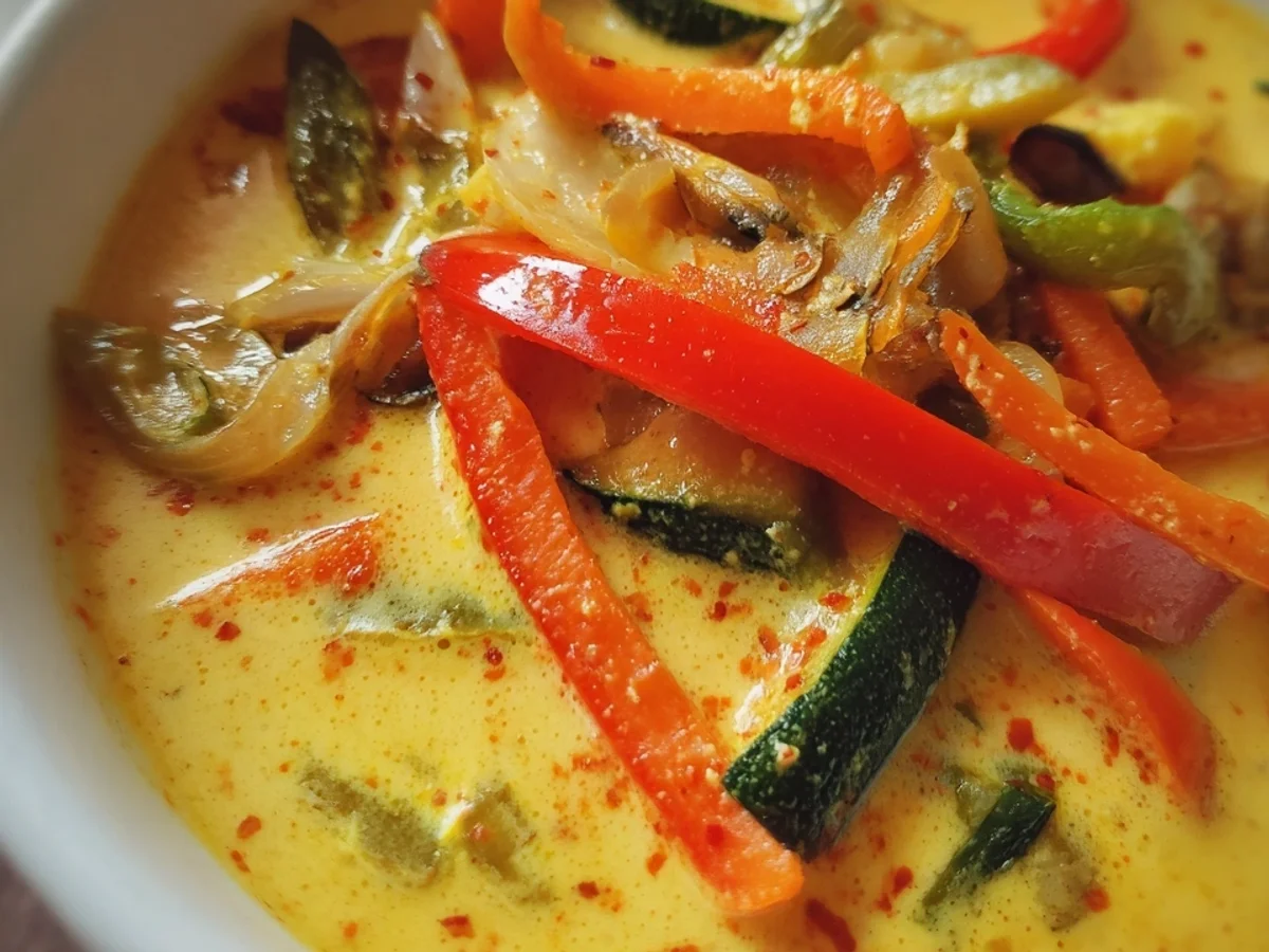 Cremige Kokos-Currysuppe mit buntem Gemüse - Bild 1