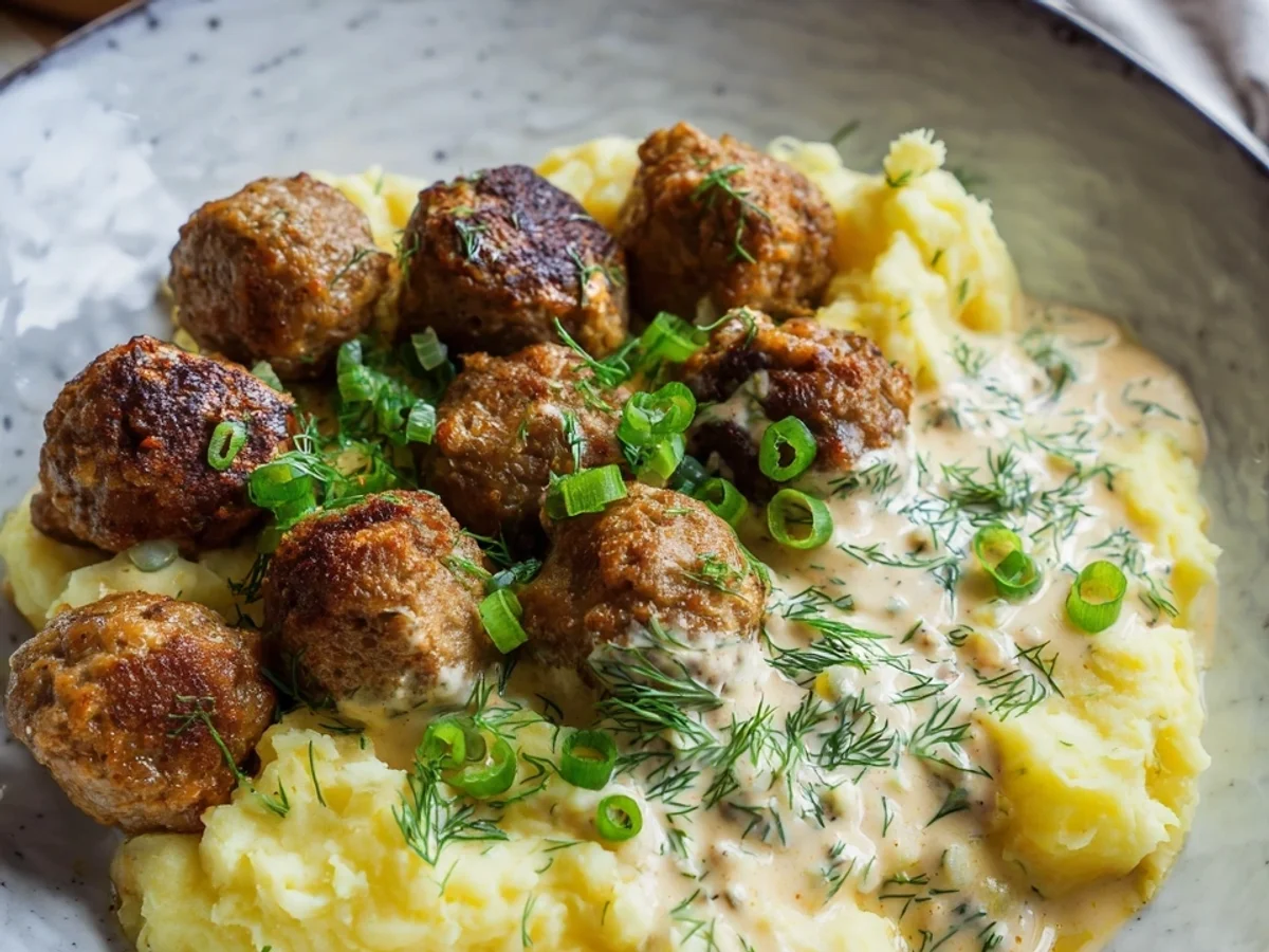 Cremiges Kartoffelpü mit Wikinger Soße & Hackbällchen - Bild 1