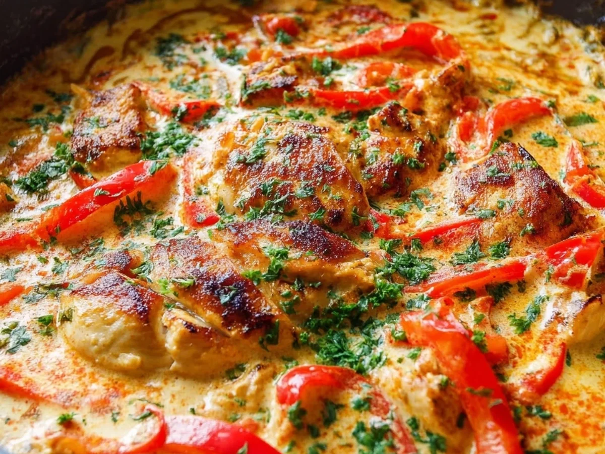 Cremiges Paprika-Sahne-Hähnchen aus dem Ofen - Bild 1