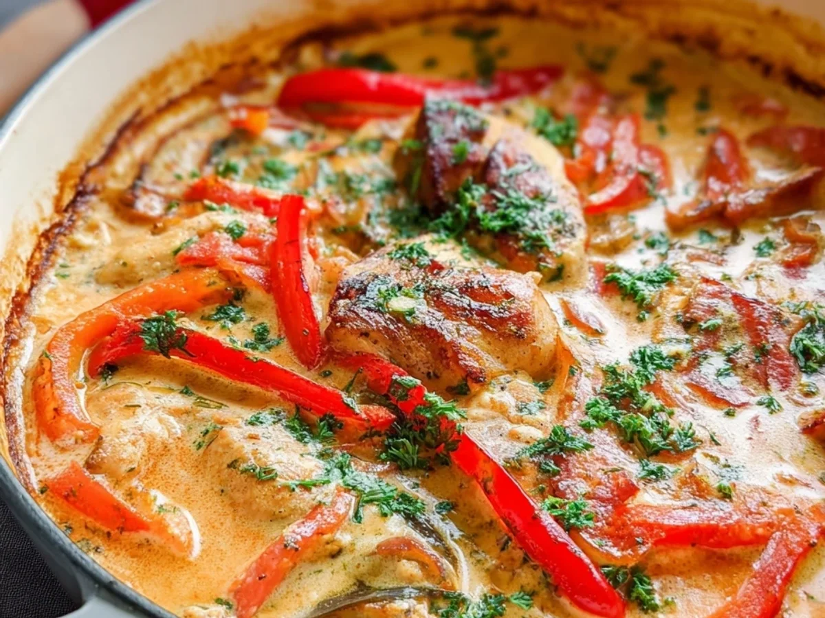 Cremiges Paprika-Sahne-Hähnchen aus dem Ofen - Bild 2