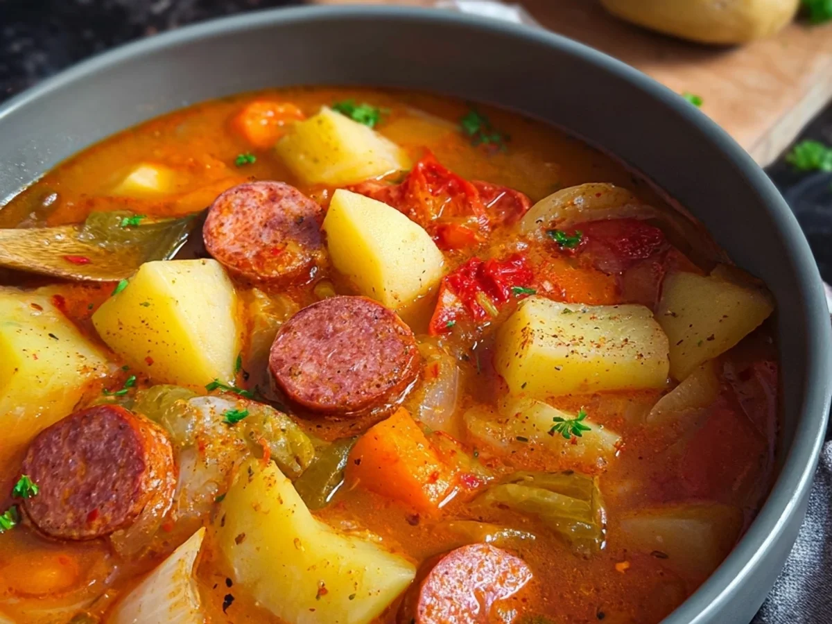 Deutsches Kartoffelgulasch mit Würstchen Herzhaft & deftig - Bild 1