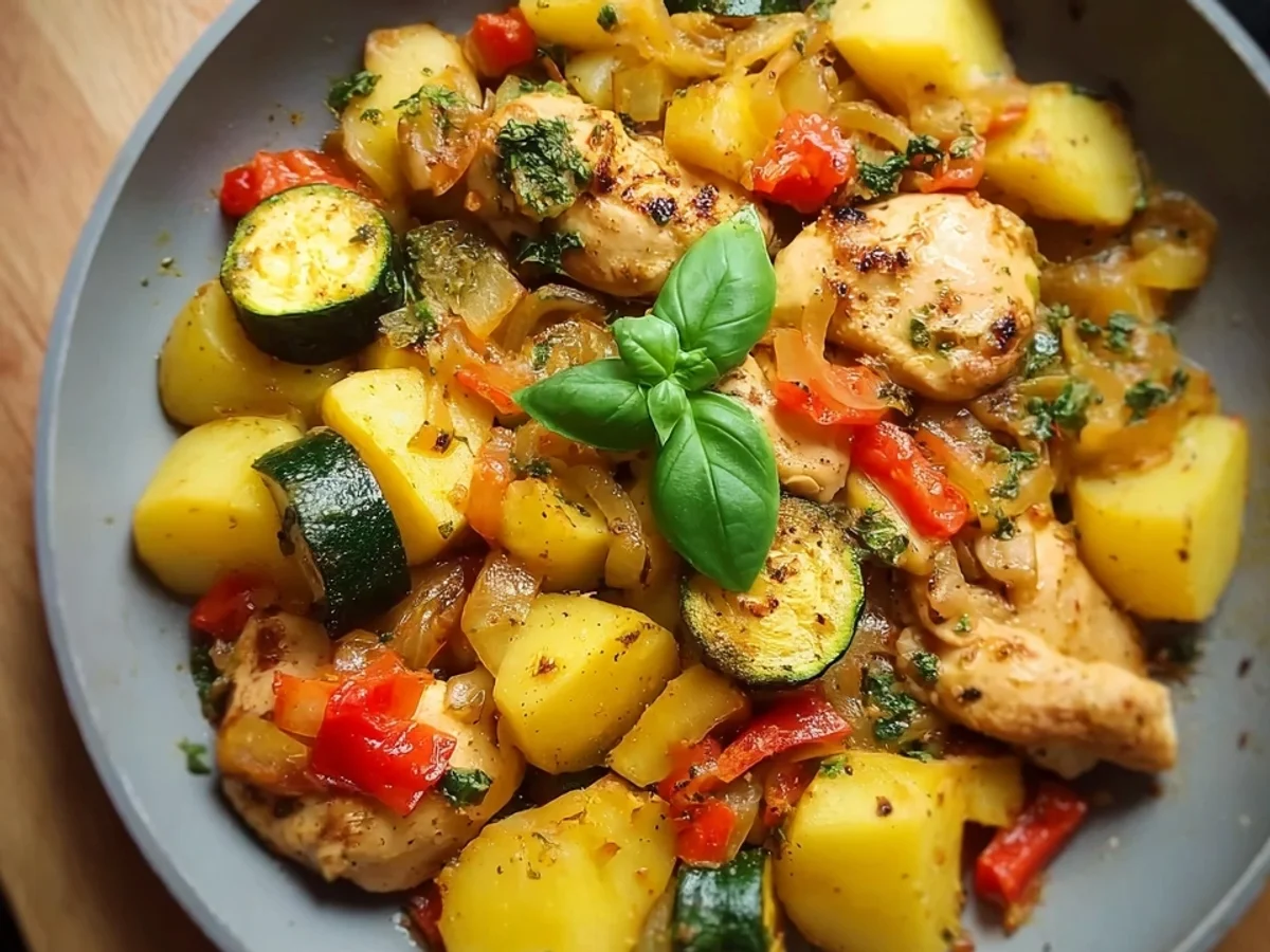 Hähnchen-Kartoffel-Pfanne mit frischem Gemüse - Bild 1