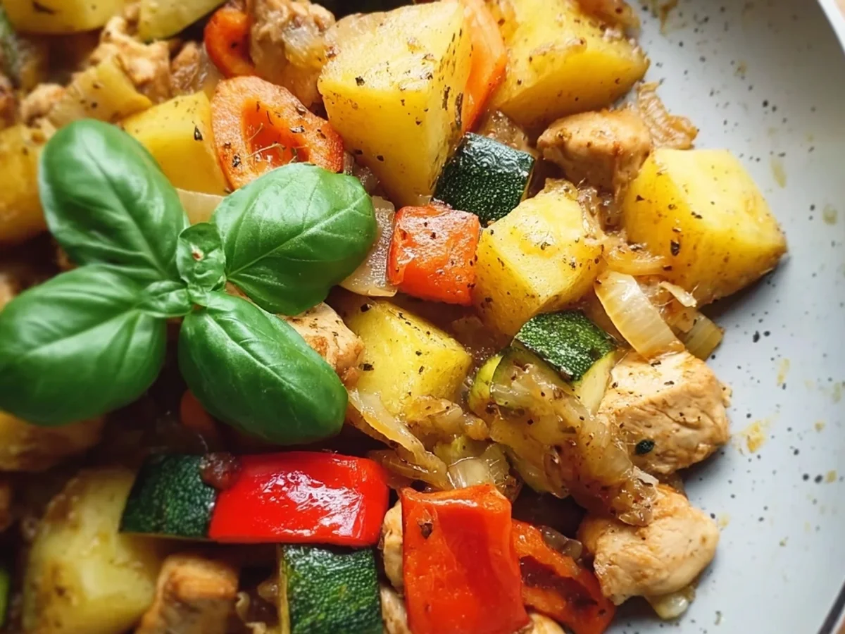 Hähnchen-Kartoffel-Pfanne mit frischem Gemüse - Bild 2