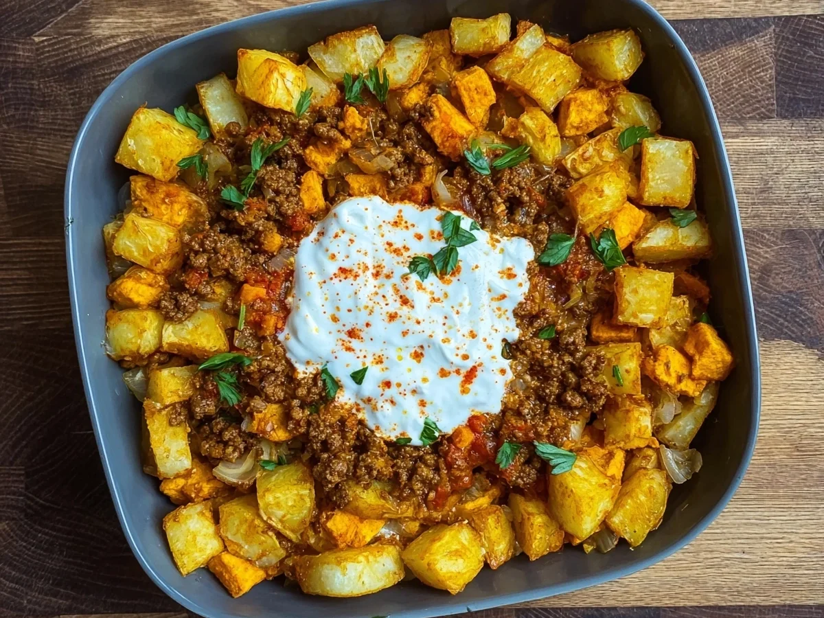 Knusprige Kartoffeln mit Hackfleisch & frischem Joghurt - Bild 1