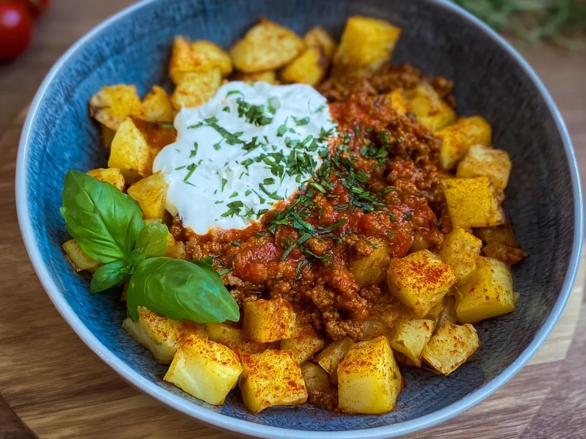 Knusprige Kartoffeln mit Hackfleisch & frischem Joghurt - Bild 2
