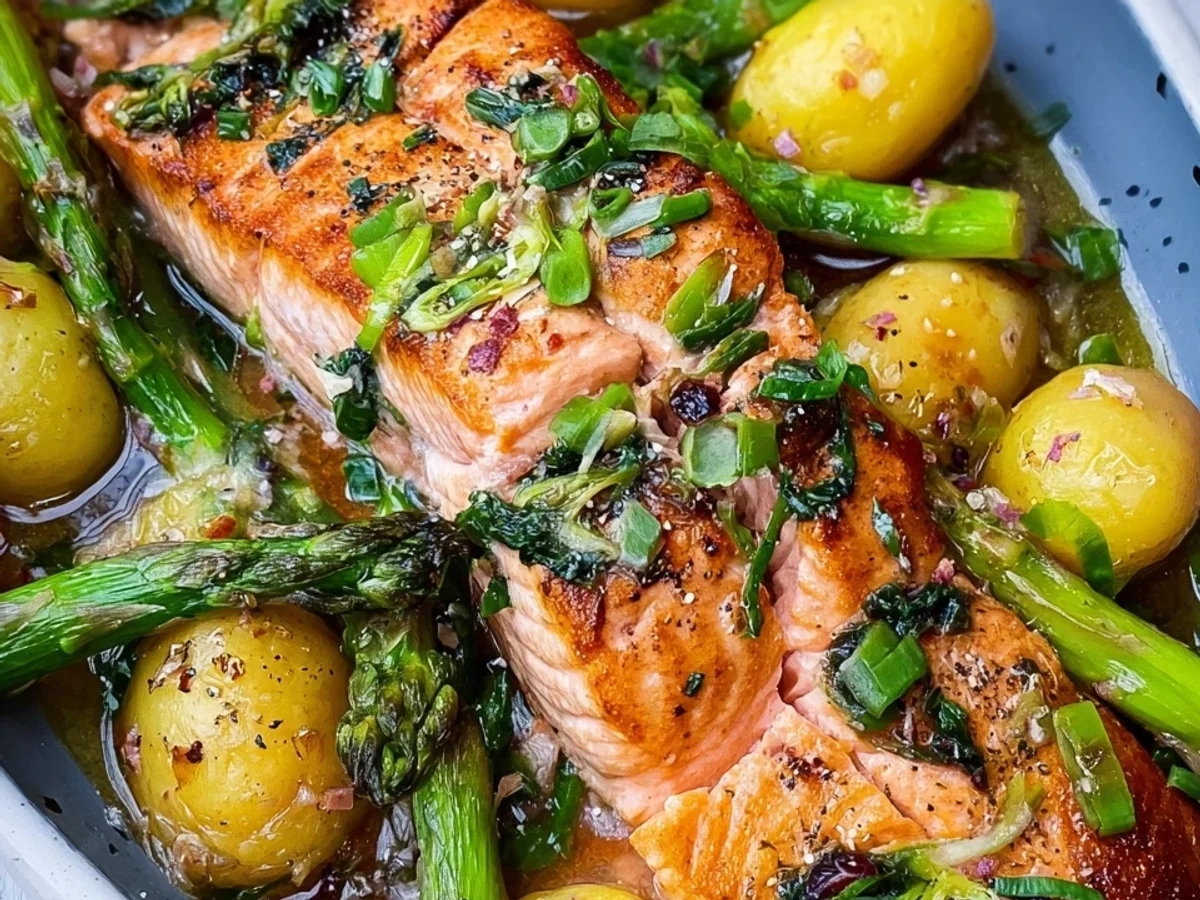 Lachsfilet gefüllt mit Spargel & Kartoffeln in Brühe - Bild 1