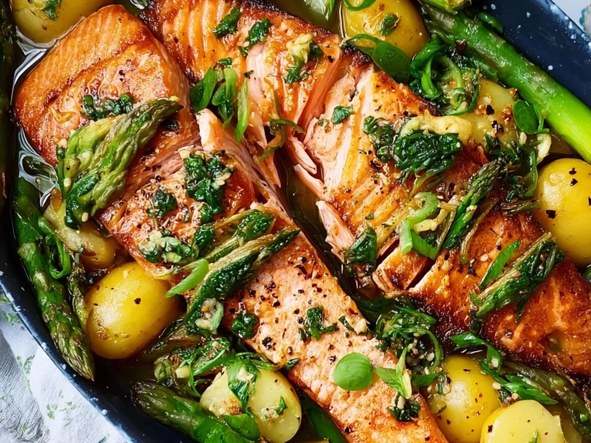 Lachsfilet gefüllt mit Spargel & Kartoffeln in Brühe - Bild 2