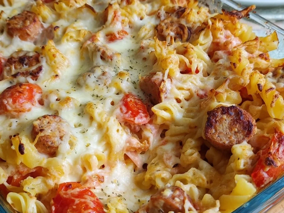 Nudel-Würstchen-Auflauf mit Tomaten & Käsekruste - Bild 1