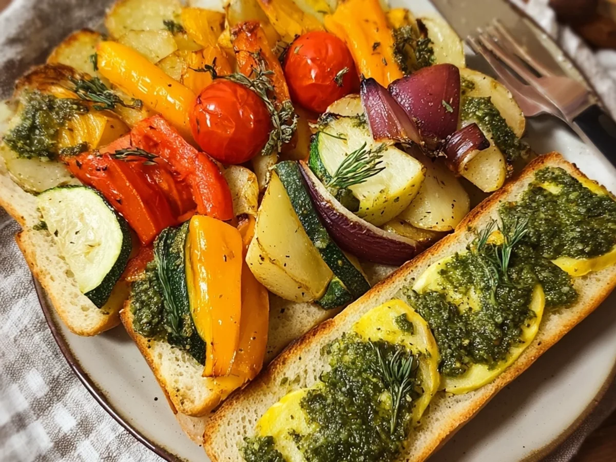 Ofengemüse mit Pesto-Knoblauchbrot: Einfach & Lecker - Bild 1