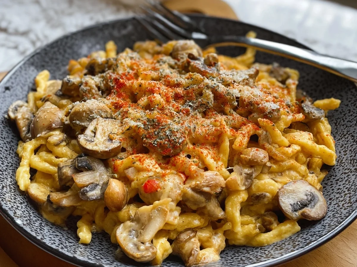 Paprika Spätzle mit Champignons: Einfaches Familienrezept - Bild 1