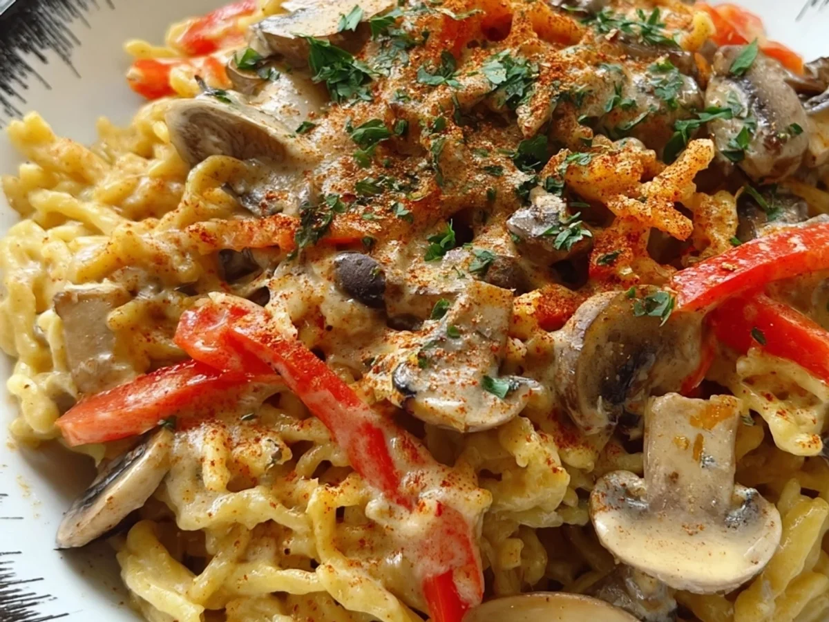 Paprika Spätzle mit Champignons: Herzhaft & schnell - Bild 2