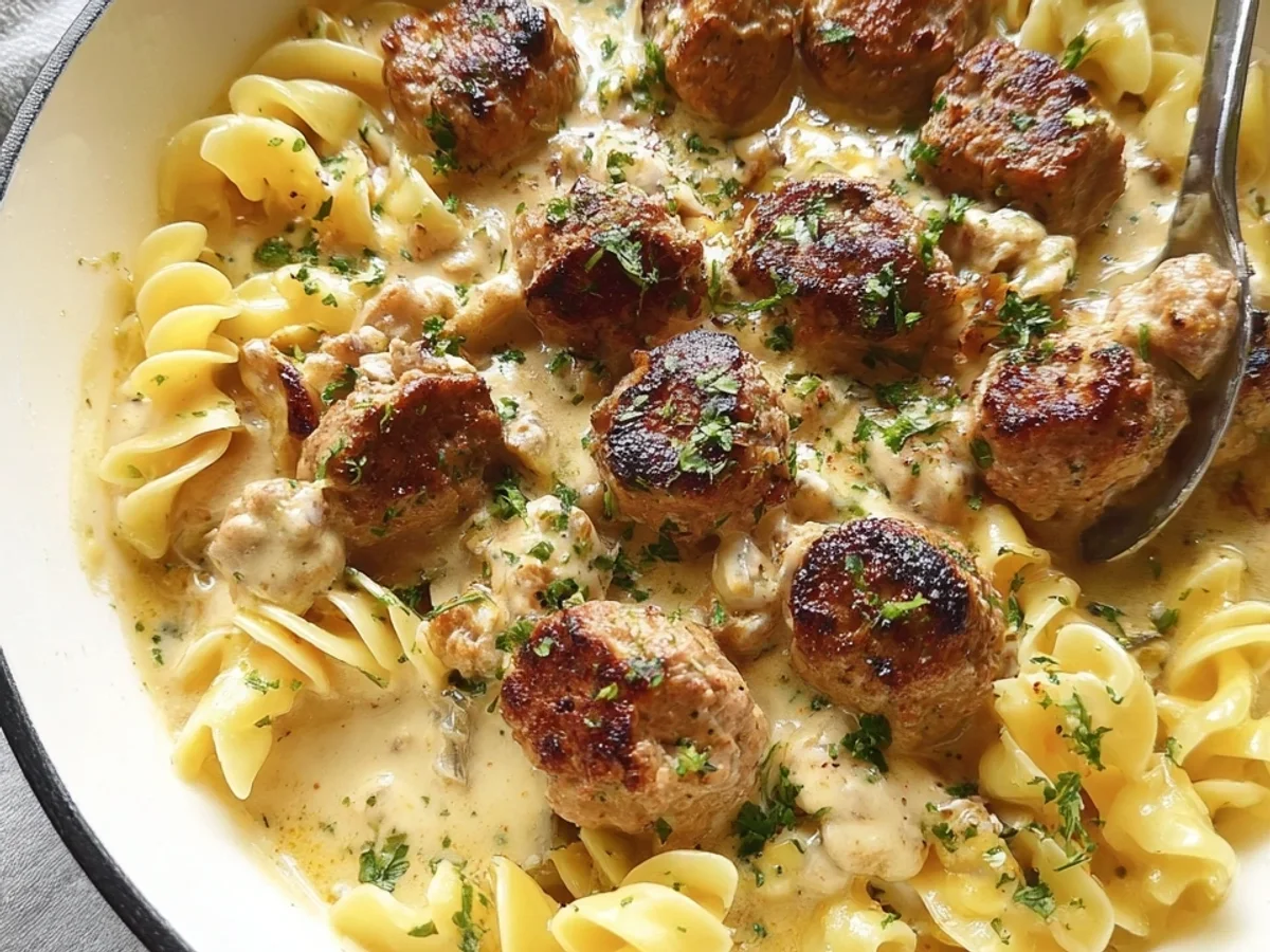 Pasta mit cremiger Rahmsauce und Hackbällchen - Bild 2