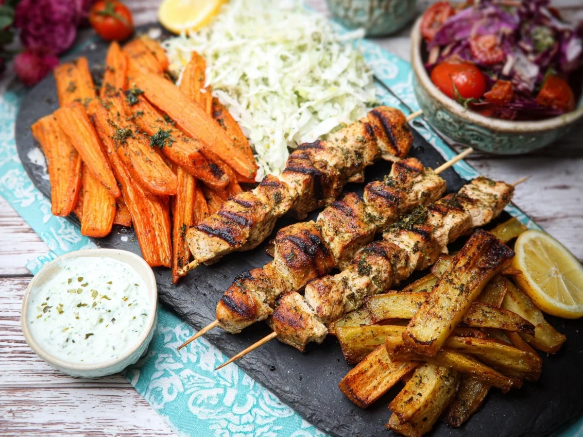 Puten-Souvlaki mit Röstkarotten & Spitzkohlsalat - Bild 1