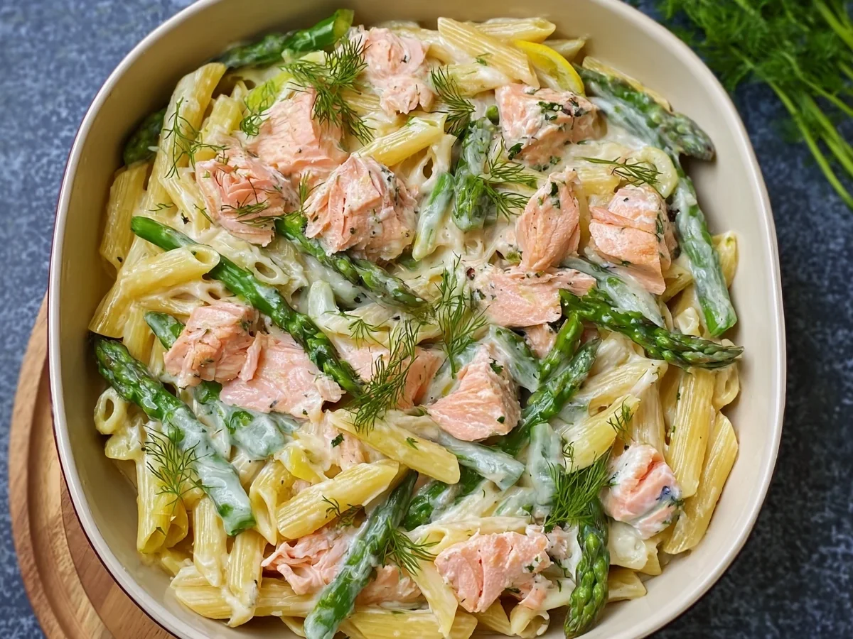 Schnelle Spargel Pasta mit Lachs aus dem Ofen - Bild 2