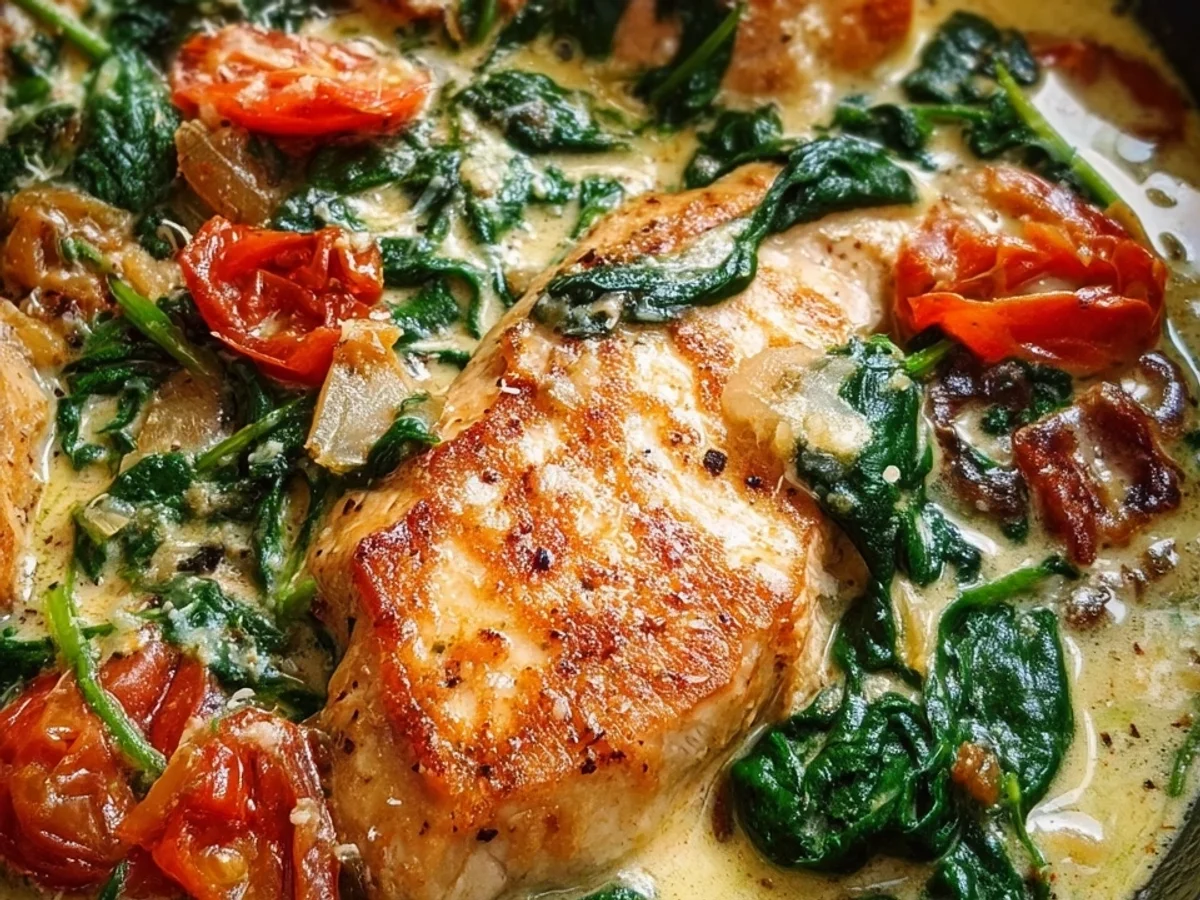 Schnelles Hähnchen mit Spinat, Parmesan & Tomaten - Bild 1