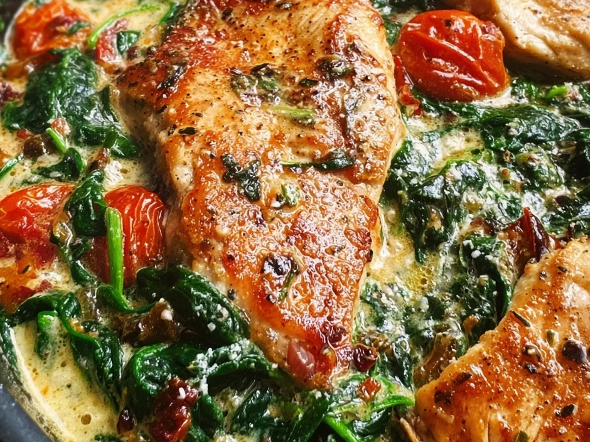 Schnelles Hähnchen mit Spinat, Parmesan & Tomaten - Bild 2