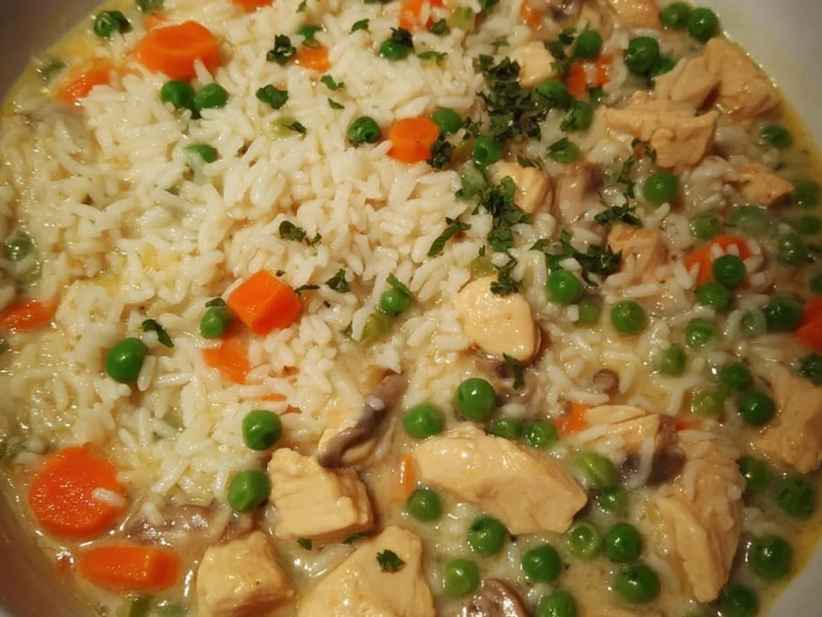 Schnelles Hühnerfrikassee mit Reis: All-in-One Rezept - Bild 1