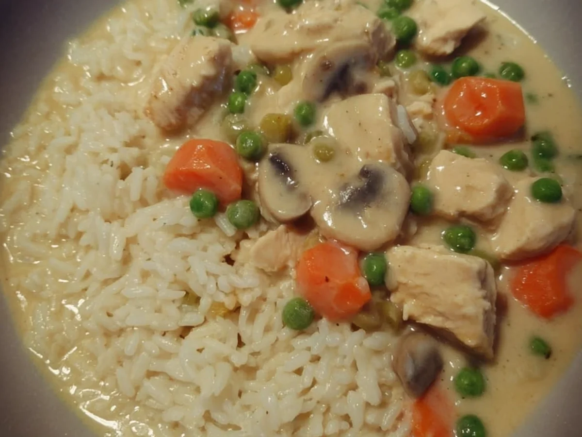 Schnelles Hühnerfrikassee mit Reis: All-in-One Rezept - Bild 2