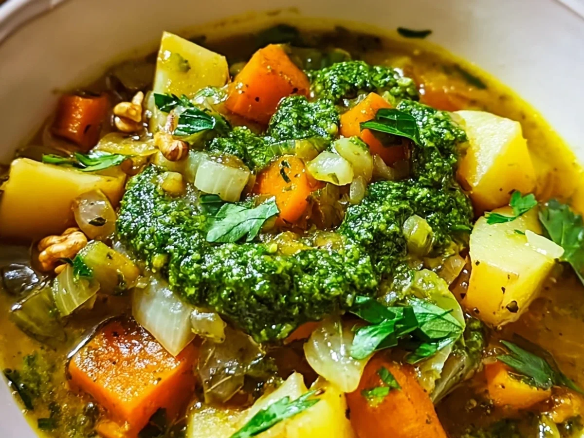 Veganer Kartoffel-Gemüse-Topf mit frischem Petersilienpesto - Bild 1