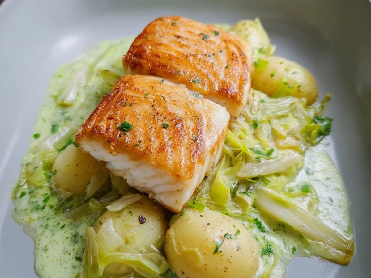Zartes Gebratenes Seelachsfilet mit Lauch-Sahne-Soße - Bild 2