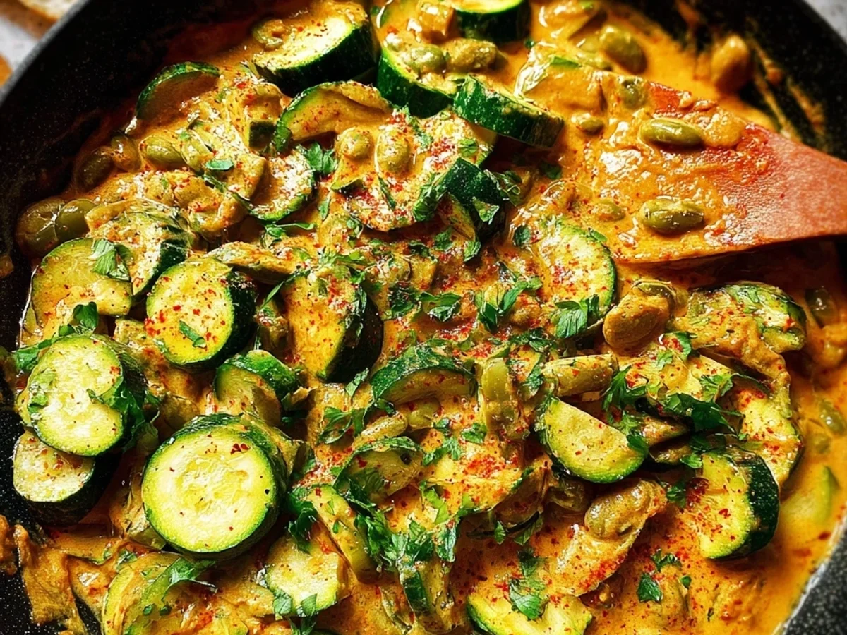 Zucchini-Bohnenpfanne cremig mit Erdnussbutter - Bild 1