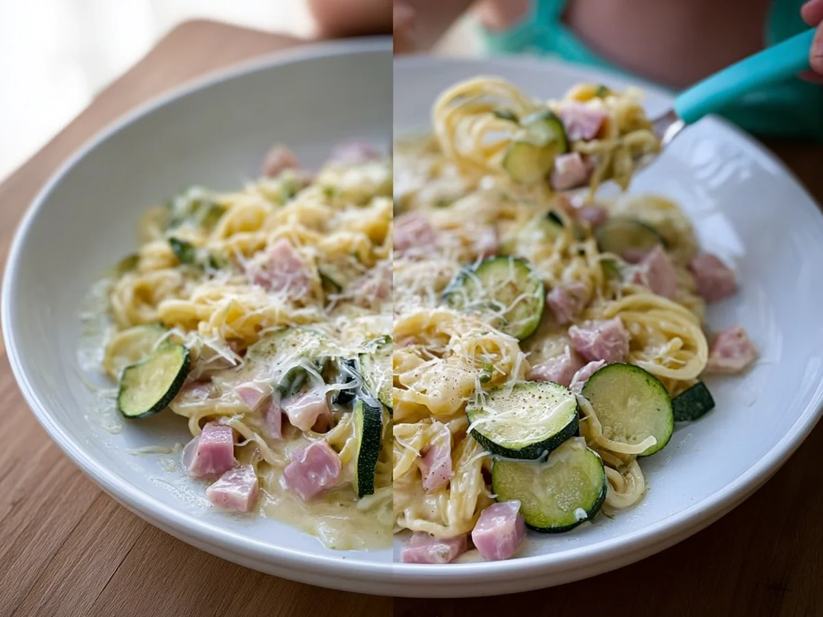 Baby Carbonara mit Zucchini & Putenschinken - Beitragsbild