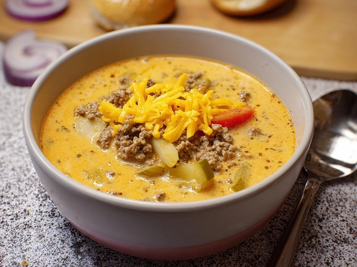 Cremige Cheeseburger Suppe: Einfaches Partyrezept - Beitragsbild