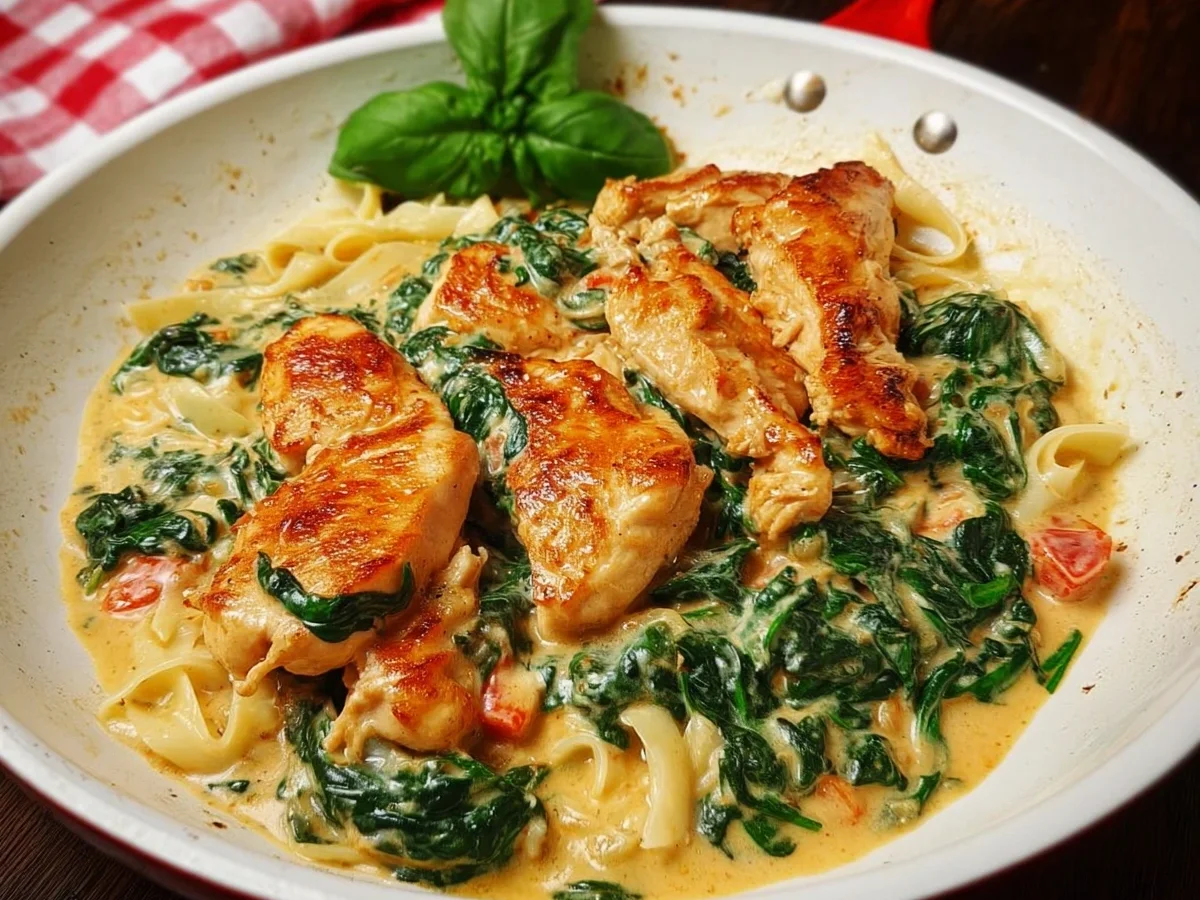 Cremige Hähnchenpfanne mit Spinat und Parmesan - Beitragsbild