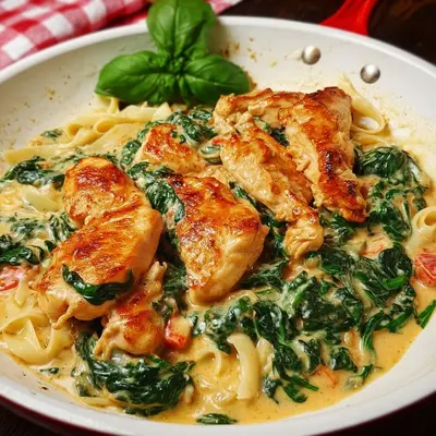 Cremige Hähnchenpfanne mit Spinat und Parmesan