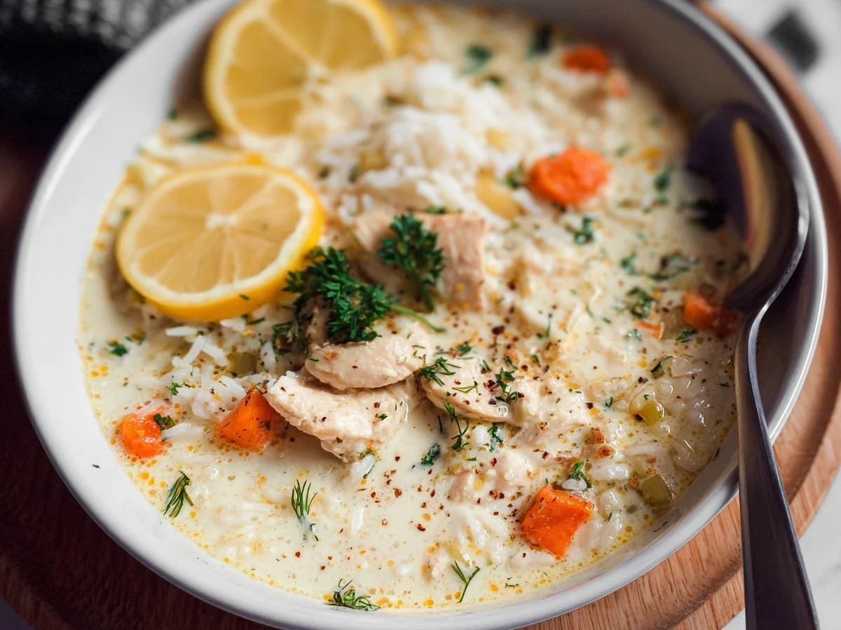 Cremige Hühnersuppe mit Reis und Zitrone Einfach & Lecker - Beitragsbild