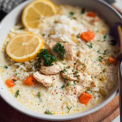 Cremige Hühnersuppe mit Reis und Zitrone Einfach & Lecker