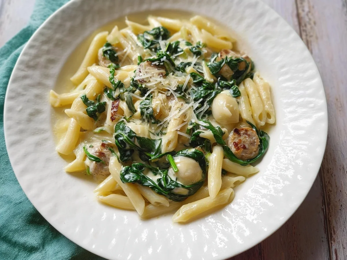 Cremige Pasta mit Spinat-Sahnesoße: Schnell & Lecker - Beitragsbild